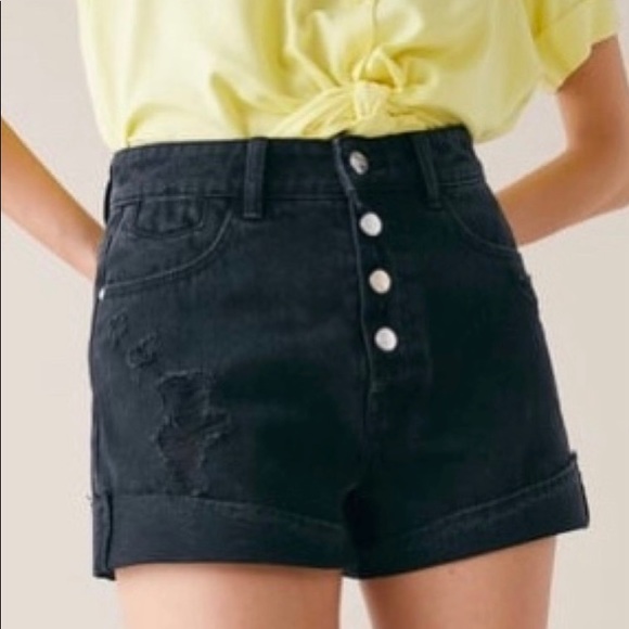 ZARA Black High Waisted Denim Shorts - Picture 2 of 6